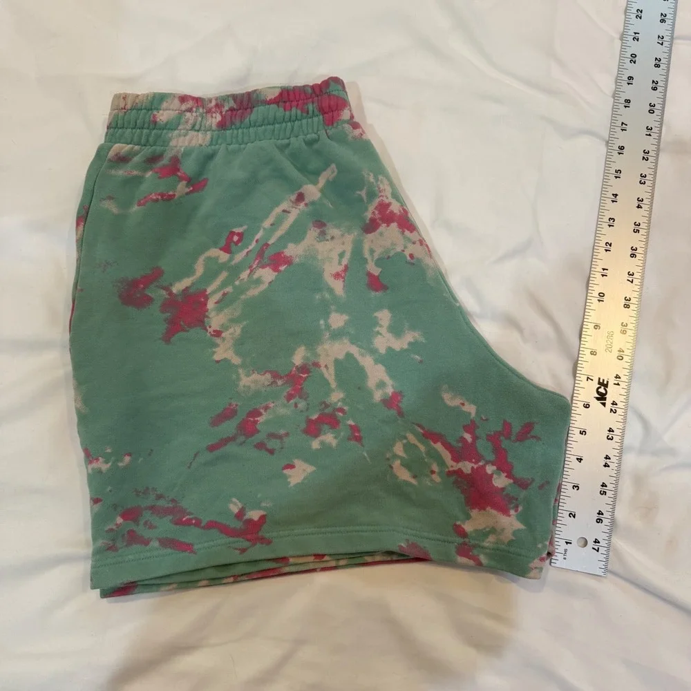 Adidas Originals Mens 2XL Teal Pink Tie Dye French Terry Zip Pocket Sweat Shorts